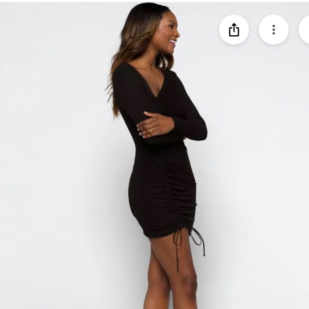 LNA Black Ruched Mini Dress with Drawstring - Picture 3 of 5